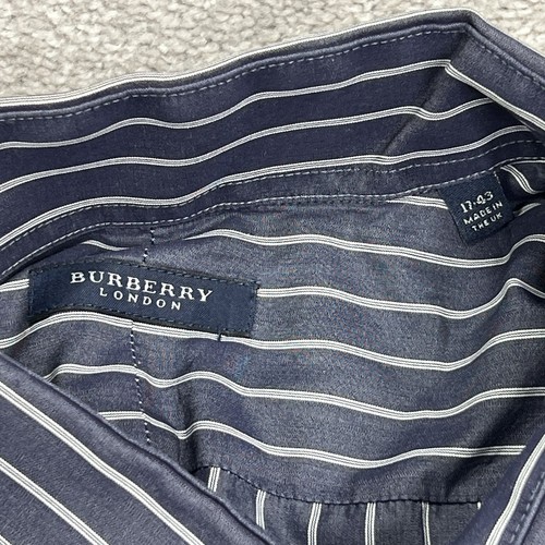 Burberry London Dress Shirt Men 17-43 Blue White Stripe Cotton Button Up Made UK - Picture 4 of 14