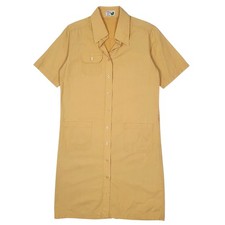 D.BLUE Yellow Short Sleeve Midi Shirt Dress Shift Utility Cotton Womens L