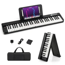 61-Key Folding Piano Keyboard w/ Full Size Keys Music Stand Sustain Pedal MIDI