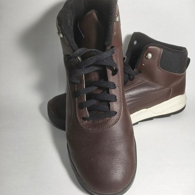 Puma Mens Brown Leather High Top Sneaker Boots 11.5 Fleece Lined Brown Black