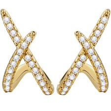 Gold Earrings for Women Trendy, 14K Gold Stud Dainty Simple Minimalist CZ Ear...