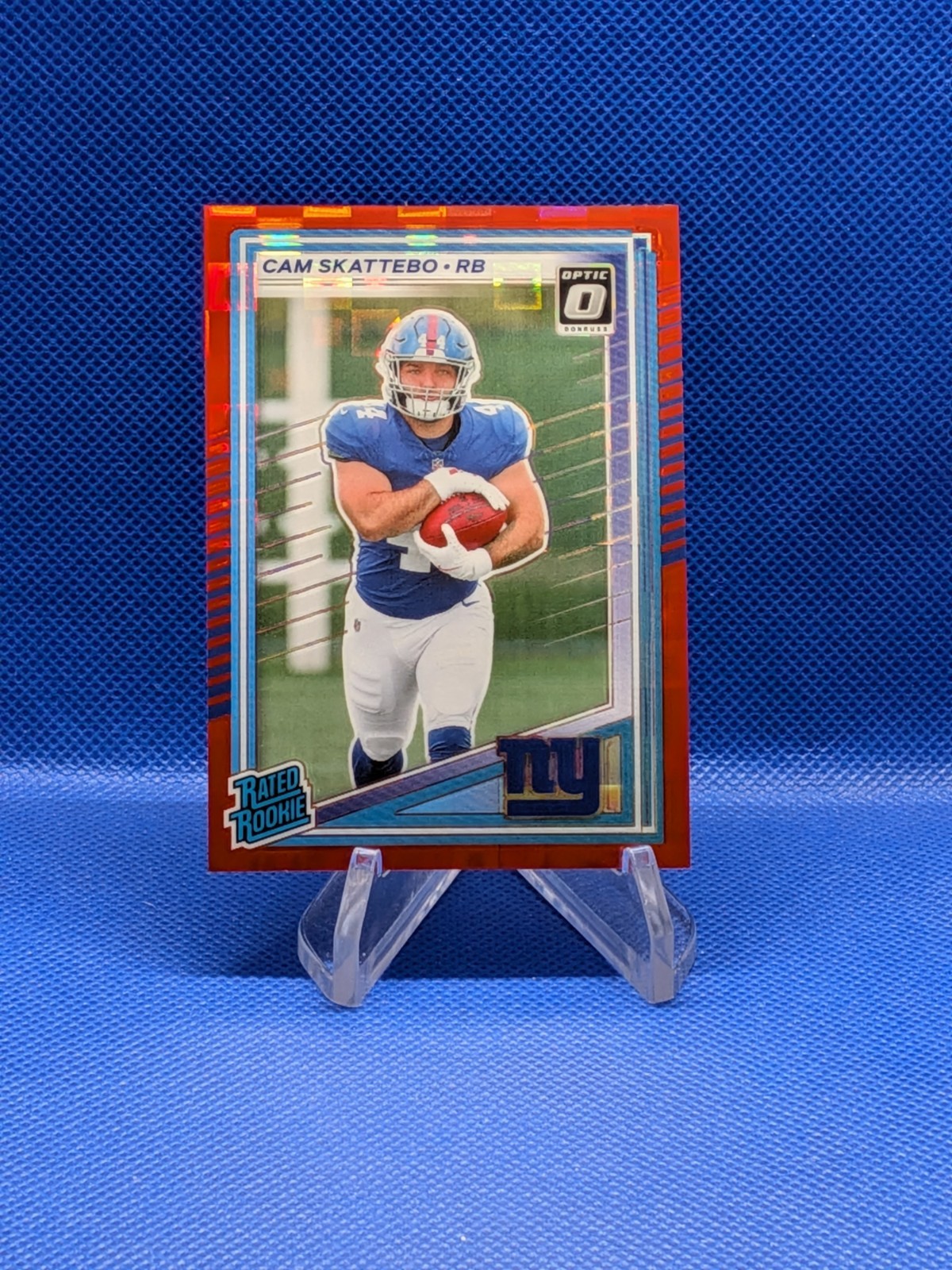 2025 Panini Donruss - Rated Rookie Cam Skattebo #302 Optic Preview Red Pandora