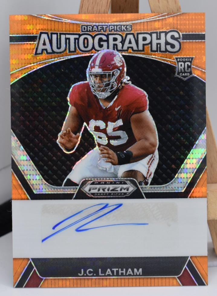 JC Latham Panini Prizm Draft Picks Draft Picks Autographs #DPAJLM Orange Pulsar