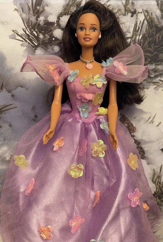 Ropa para muñeca Barbie: 1995 vestido púrpura pájaro cantor con flores, zapatos Foto 3 de 4