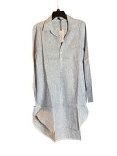 Harshman Tunic Dress Blue Mini-Stripes 100% Linen Long Sleeve Shirt Dress Large