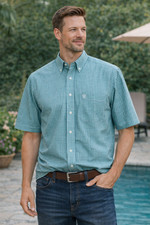 Ariat Pro Series Men  s Teal Blue Plaid Short Sleeve Stretch Button Down Size L