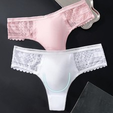 Mens Seamless Lace Ice Silk G String Underwear 3D Bulge Pouch Mesh Style