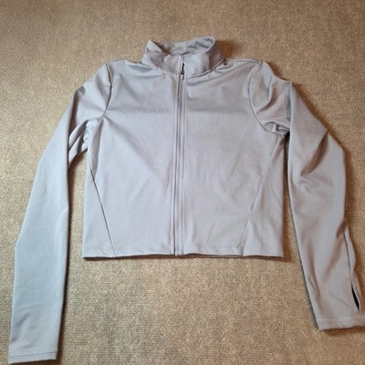 Harmony Balance Gray Cropped Full Zip Stretch Activewear Jacket S/P Polyester