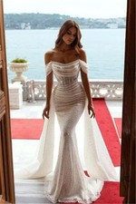 Sparkling Sequins Mermaid Wedding Dresses Off The Shoulder Bridal Gown Paillette