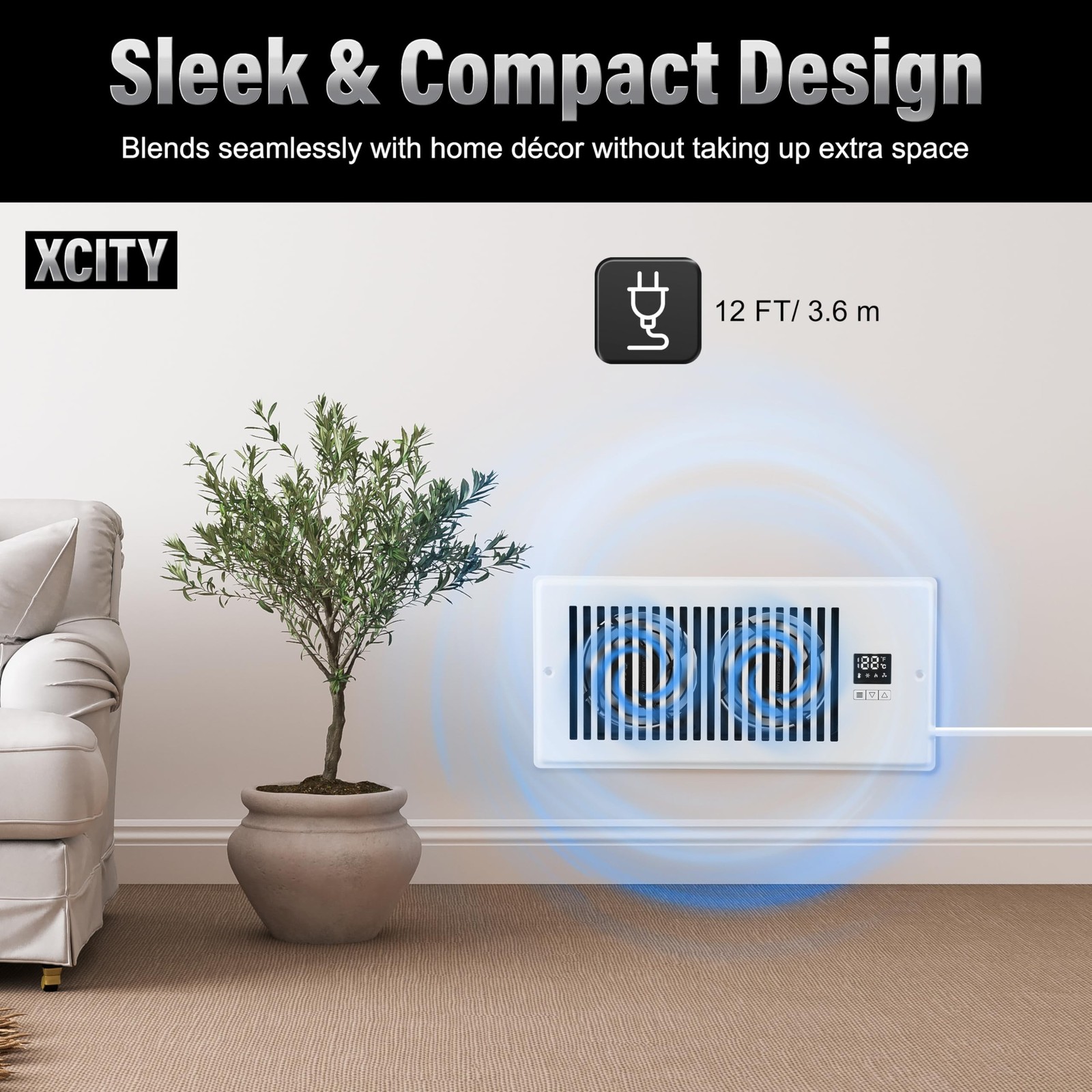 как выглядит Xcity Quiet Register Booster Fan, Intelligent 4"x10" Vents, 10-speed, Air Ven... фото