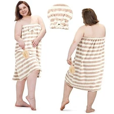  2 Sets Plus Size Towel Wrap with Hair Drying Adjustable Shower Coffee Color