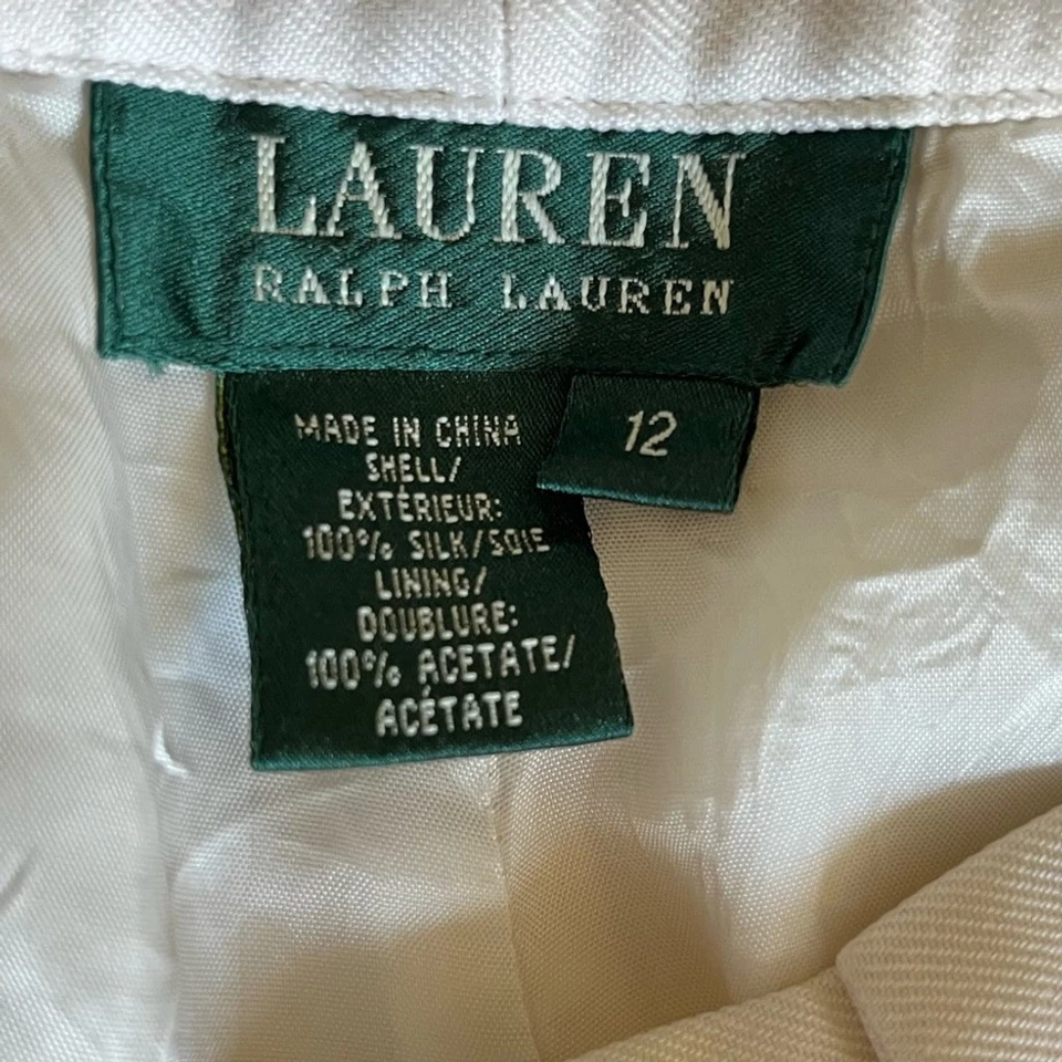 Lauren Ralph Lauren Cream 100% Silk lined wide legs pant Trousers size 12 - Image 4 of 4