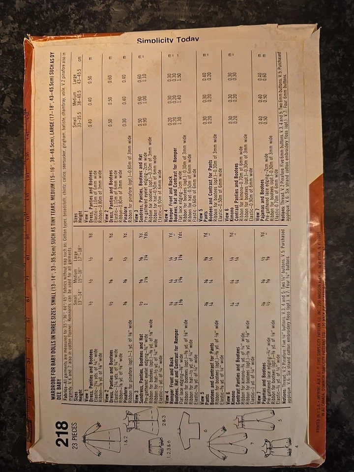 Simplicity Doll Clothes Patterns # 5615 Sz: Small Vintage From 1984 Excellent - Image 2 of 2