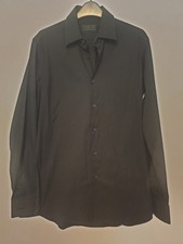 Prada Button Up Dress Oxford Shirt Men Size 15.5/39 Black Long Sleeve Italy Made