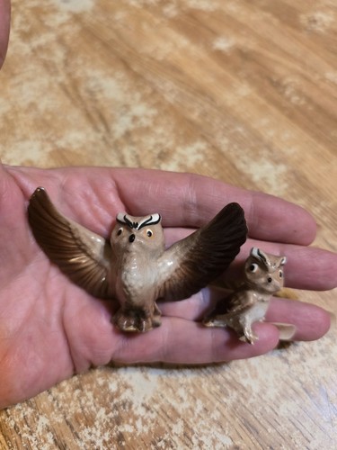 Hagen-Renaker Miniature Ceramic Owl Bird Figurines Mama Owlet 2 Piece Vintage - Picture 7 of 7