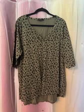 YOURS CLOTHING - KHAKI/BLACK PRINT JERSEY SHORT SLEEVE T-SHIRT TOP UK 22-24 VGC