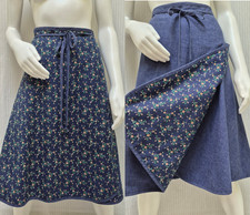 Vintage 1970s Reversible Blue Floral Wrap Skirt - Size S/M
