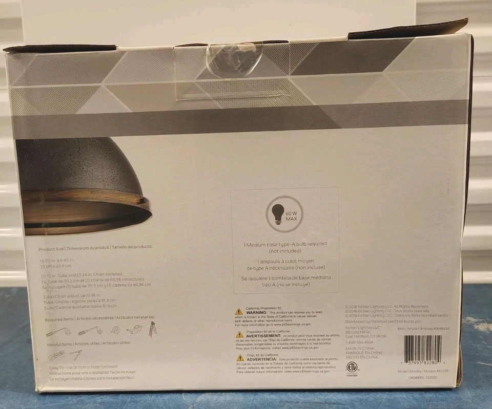 Kitchen Pendant Light Hanging Dome Decor Black And Faux Wood Rustic NEW 1048250 - Image 4 of 4