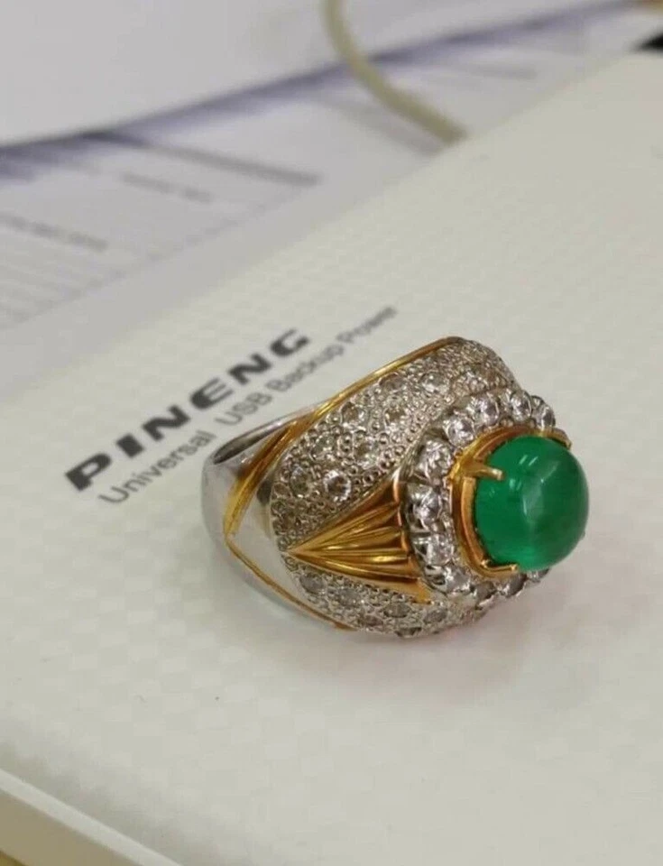 Anillo para hombre #405 de oro blanco macizo de 18 k con piedras preciosas de esmeralda natural Foto 3 de 4