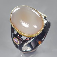 Handmade 12 ct Natural Chalcedony Ring 925 Sterling Silver Size 8 /R440544