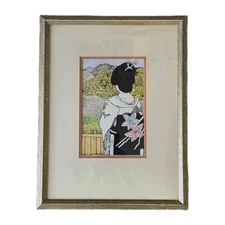Maria De Los A Morales Original Art Tempera and Ink Painting, "Sayonara" Geisha 