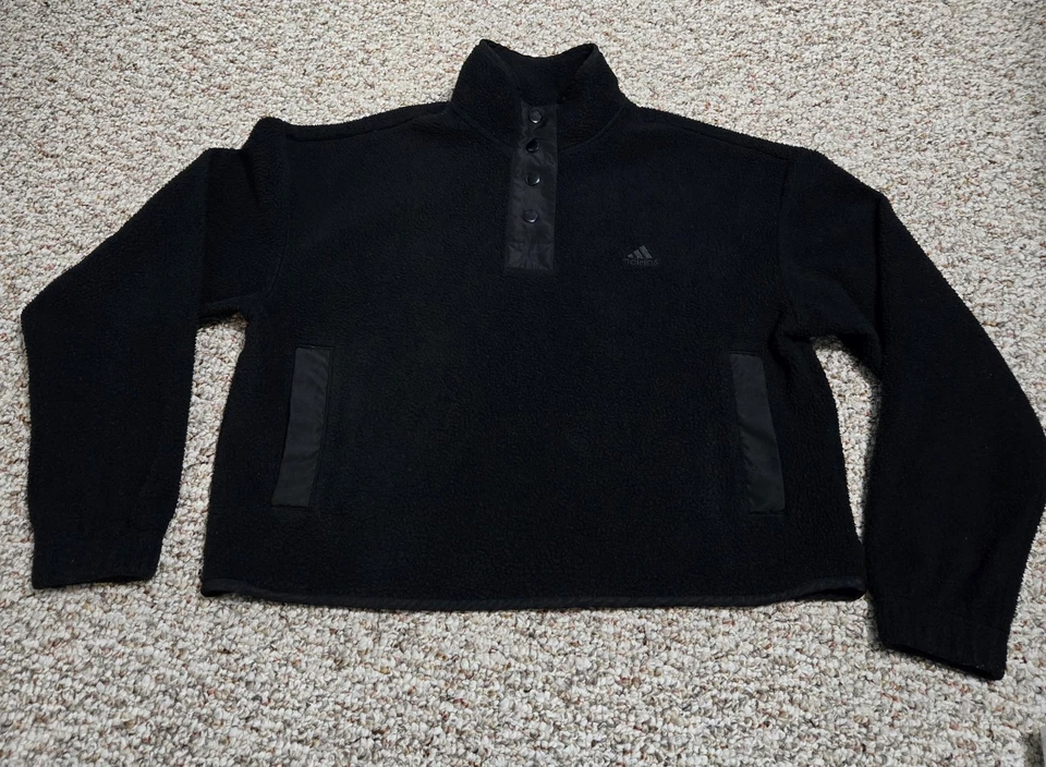 Adidas Quarter Snap Polar Fleece Pullover Size Medium Black - Image 4 of 4