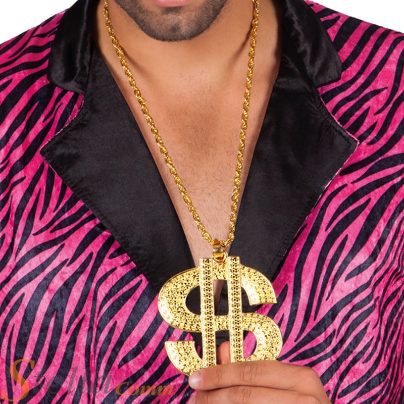 Gold Giant Metal Dollar Sign Necklace & Chain Fancy Dress Pimp Gangster Rapper