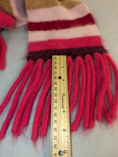 Pretty Scarf Angora Nylon Blend Hot Pink, Baby Pink & Tan Striped Soft w/Fringe! - Picture 10 of 18