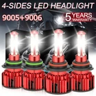 4x 9005 9006 LED Combo Headlight Bulbs 4SIDE High Low Beam Kit Xenon Super White