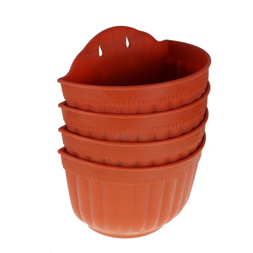 Hanging Planter Plastic Flower Pot For Outdoor And Indoor Plants 4 Pcs Brick Red - Picture 8 of 16