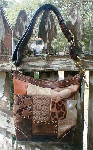 VINTAGE COACH LEDER WILDLEDER STOFF PATCHWORK SCHULTERTASCHE F0893-F12840