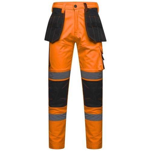 Men's Hi Vis Softshell Holster Work Cargo Trouser - Waterproof Knee Pad Pockets - Picture 10 of 13