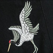 Uomo Crane Ricamato 3/4 Camicia Maniche Kimono Haori Happi Yukata Top Etnico