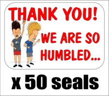 50 Beavis and Butthead Thank You Envelope Seals / Labels / Stickers, 1" x 1.5"