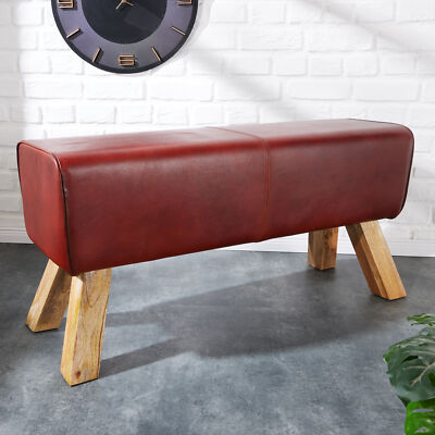 Sitzbank TURNBOCK 100cm coffee Echtleder Mangoholz Retro Sitzhocker Lederbank