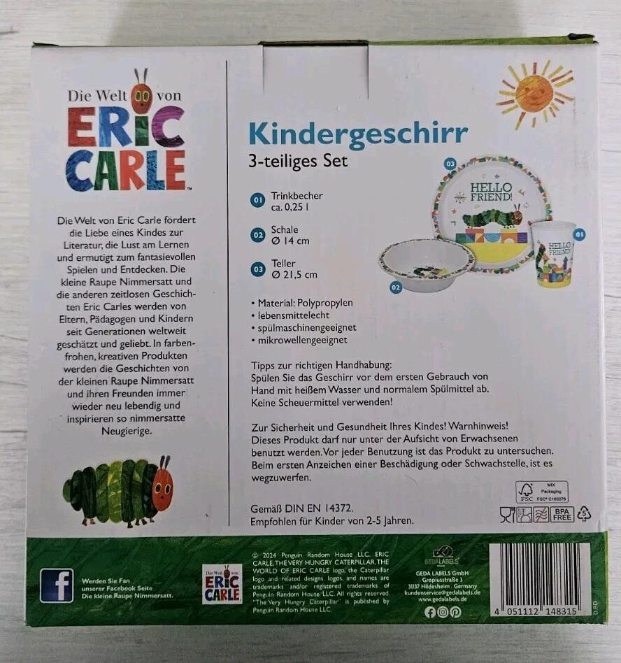 3teiliges Kindergeschirr Kleine Raupe Nimmersatt Teller Schale Becher NEU + OVP - Bild 3 von 3