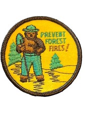 Smokey Bear Iron-On Patch Prevent Forest Fires Yellow Brown Forest Service USFS