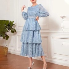 2024 New Women's French Dress Long Sleeve Casual Retro Lace Party Slim Fit Dress