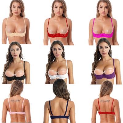 Women's Sheer Floral Lace Underwire Push Up Shelf Bra Cup Unlined Bra Top Sexy