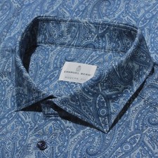 Emanuel Berg NWOT Casual Button Down Shirt Size 46 18 XXL in Blue Paisley Print