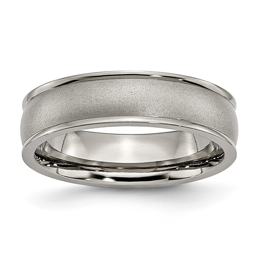 Titanium Brushed Center 6mm Ridged Edge Band Ring Size 12 for Men 3.3gm