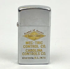 Zippo Lighter MEC-TRIC Carolina Control Co 1976 Slim Charlotte NC Advertising