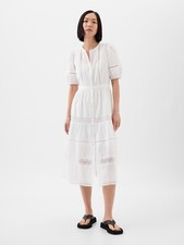 Gap Puff Sleeve Lace Midi Dress | White Small NWT