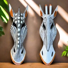 Giraffe and Zebra Mask Tribal Wood Wall African Art Set of 2, 20"x 7"