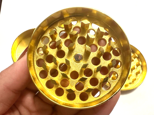 4-Piece 2.5in Spice Herb Grinder Metal Herb/Spice Grinder 45 Sharp Gold 2-in-1 - Picture 16 of 23