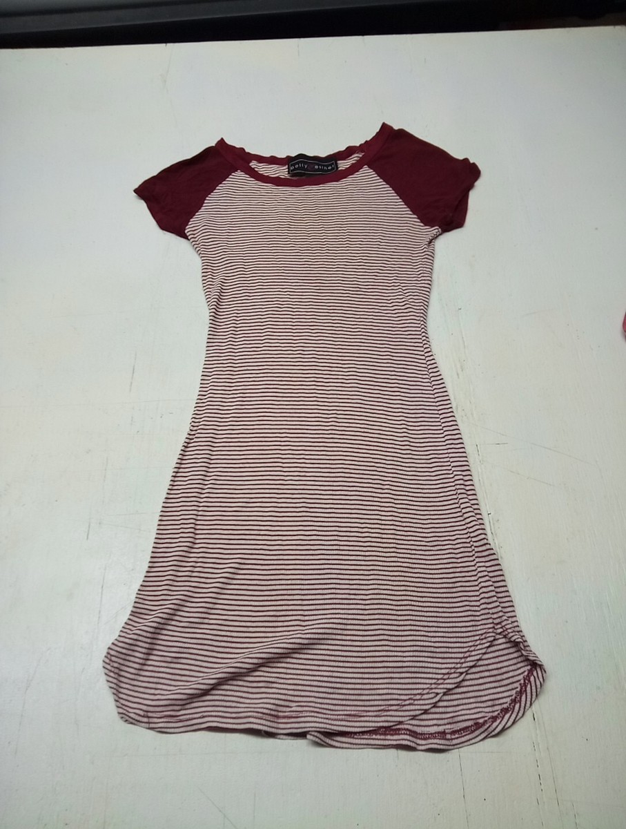 Bodycon T-Shirt Dress Women's Size S Striped Red White Stripe Polly & Esther