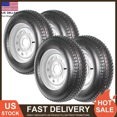 4 Pack ST205/75D15 Trailer Tires with 15" Rims, 5 Lug on 4.5", Load Range C, 6PR
