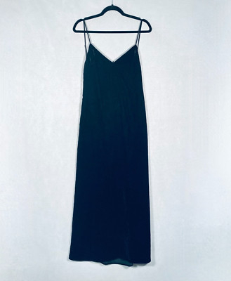 Vintage y2k Velvet Dress Womens M Black Scoop Back Maxi Whimsy Goth Witchy