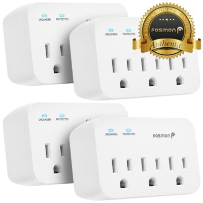Fosmon [4 PACK][ETL] 3 Outlet 1200J Surge Protector Wall Tap Outlet Plug Adapter