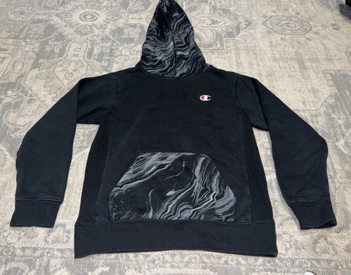 Champion Sweater Boys Medium Black Gray Pullover Hoodie Sweatshirt Youth